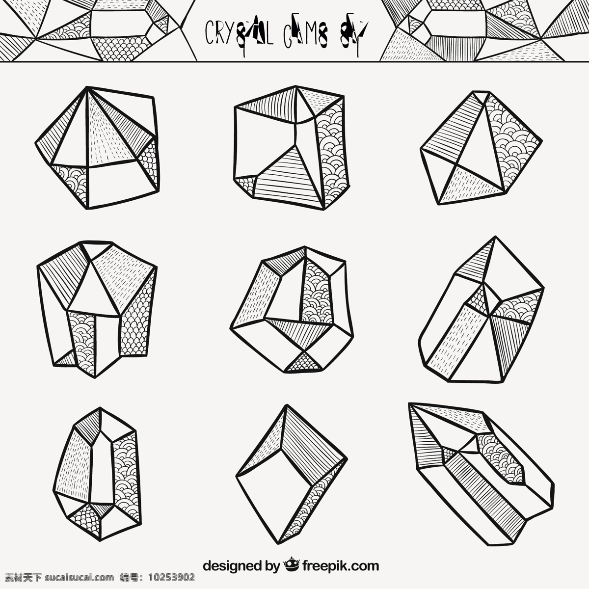 水晶宝石 抽象的 手工的 几何的 钻石的 绘画的 手绘的 水晶的 宝石的 素描的