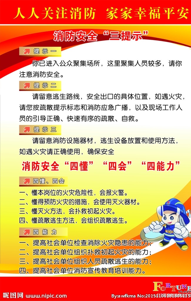 消防 安全 三 提示 消防三提示 四懂四会 四能力 消防提示 消防安全 海报 展板