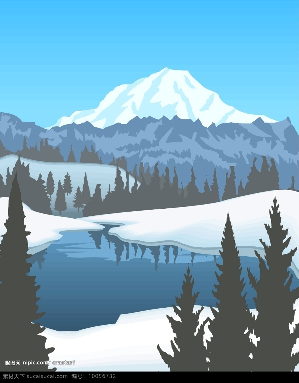 冬日远山 冬天 远山 雾霭 积雪 湖泊 自然景观 自然风景 四季风景 矢量图库