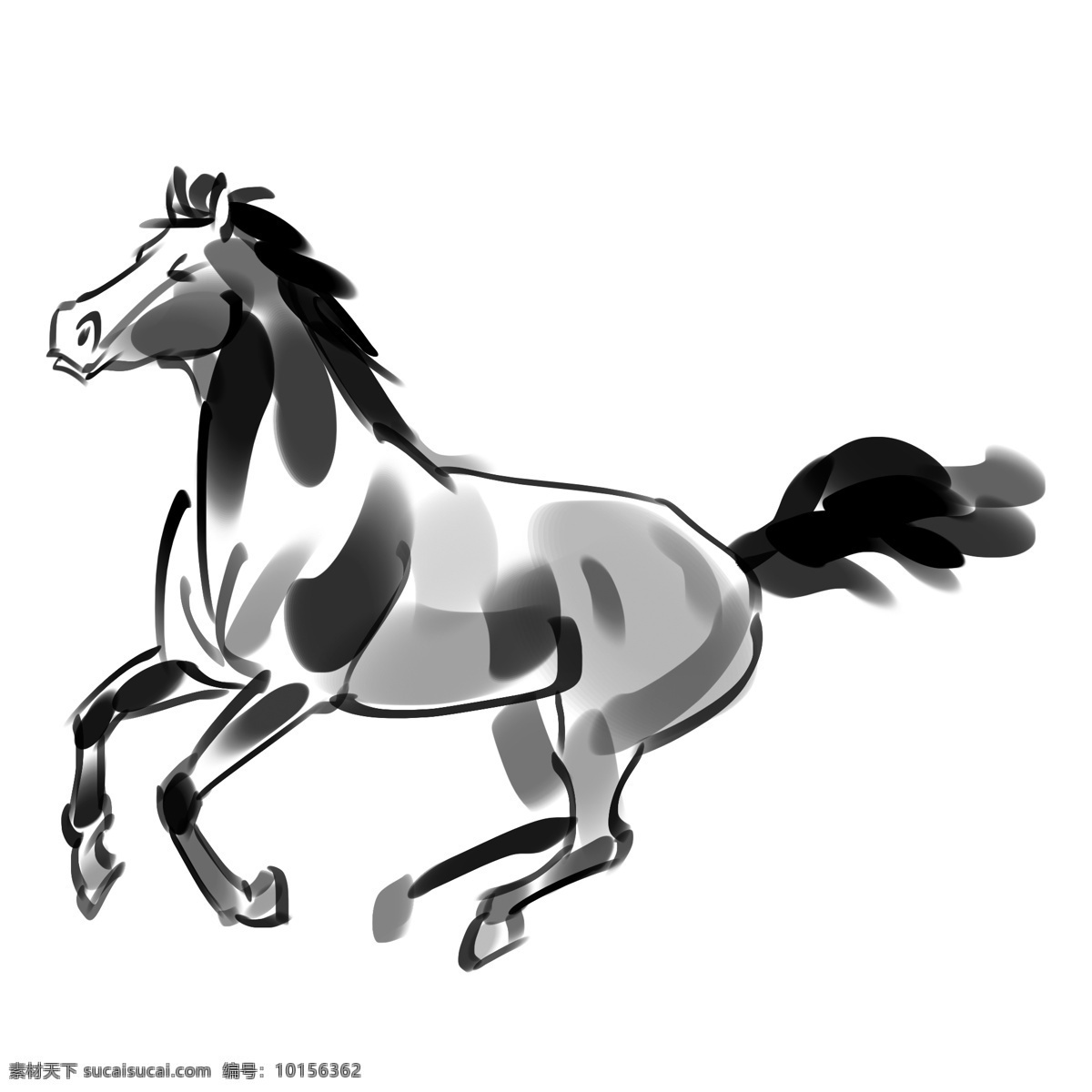 手绘 奔跑 马 插画 手绘奔马 奔马插画 黑色奔马 动物马 水墨马 卡通奔马