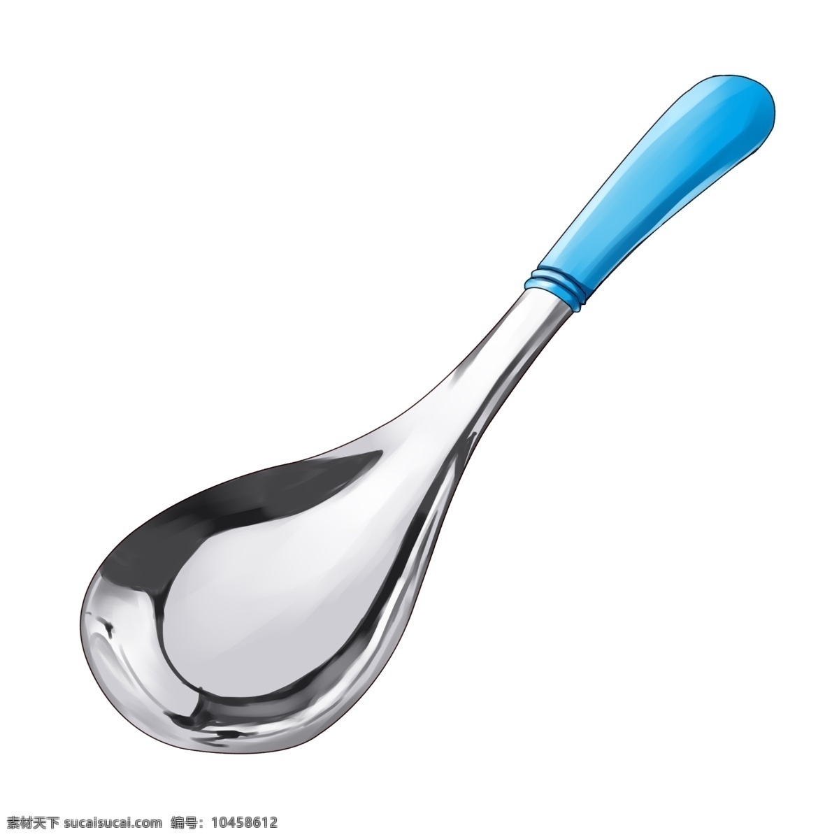 蓝色 手柄 金属 饭 勺 饭勺 蓝色手柄 仿真 光滑 勺子 实物 汤勺 金属勺子 餐具 简约 半圆 不锈钢勺子