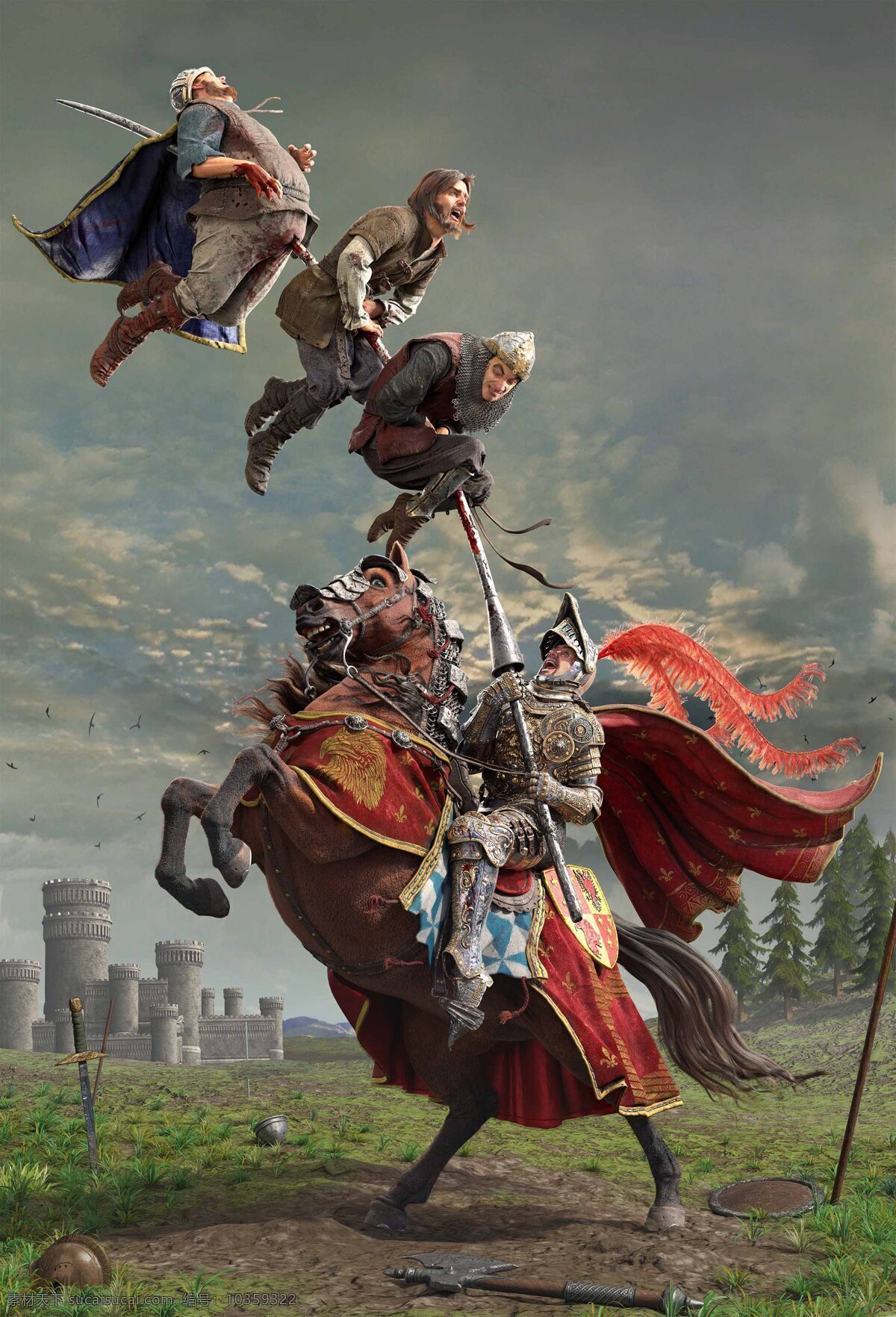中世纪 骑士 3d 城堡 铠甲 披风 绘画 风格 游戏 3d设计 3d作品