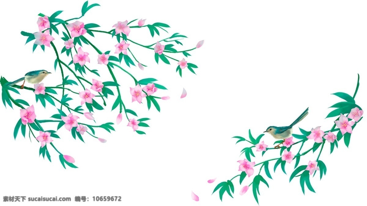 中国 风 花鸟 桃红柳绿 雀鸟 鸣 边框 横 手绘鸟类 花鸟绘画 春季风光 桃花 花卉 植物 鸟类 中国风飞鸟 手绘 ps 分层 源文件
