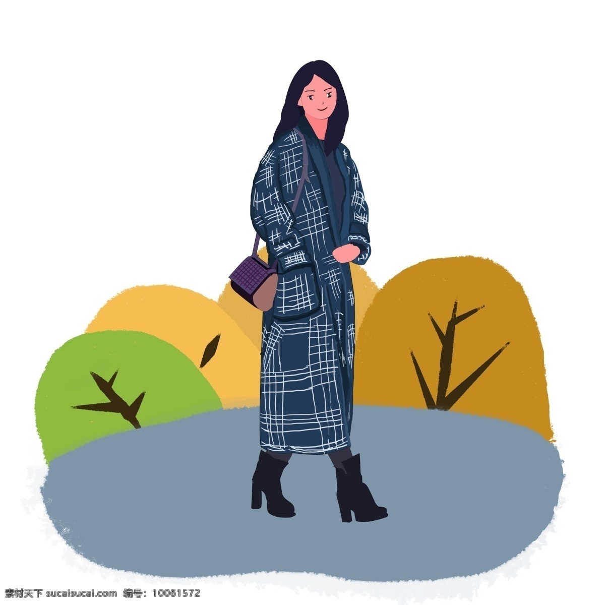 冬季 穿 格子 大衣 少女 格子大衣 小清新 厚衣服 冬天 四季 优雅 毛衣 高跟鞋 寒冷
