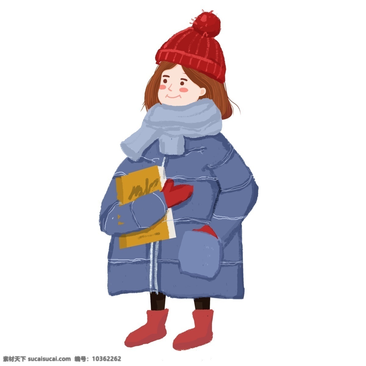 彩绘 冷 瑟瑟 发抖 女孩 商用 元素 可爱 人物 插画 卡通 冬季 q版 手绘 毛线帽 手套 大衣