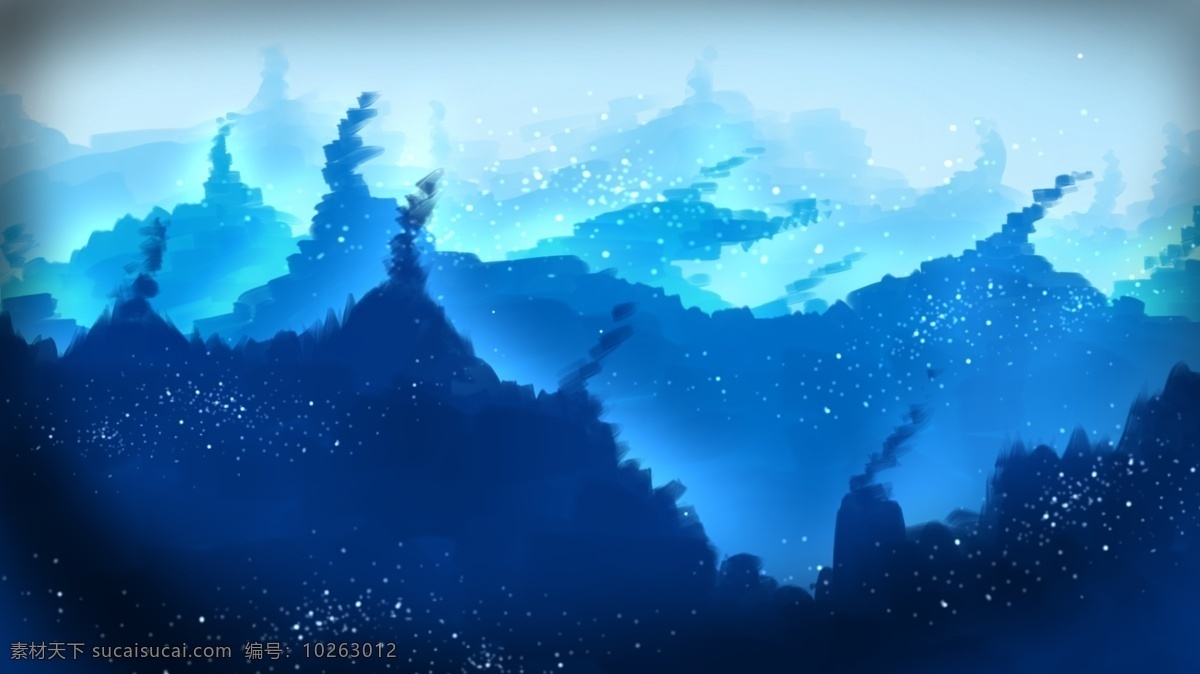 蓝色 梦幻 手绘 星空 下 山峰 背景 唯美 背景图 卡通背景 山峰背景 星空背景 插画背景 创意 banner 背景设计