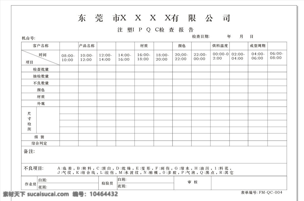 注塑 ipqc 检查 报告 注塑报告 日报表 注塑清单 检查报告