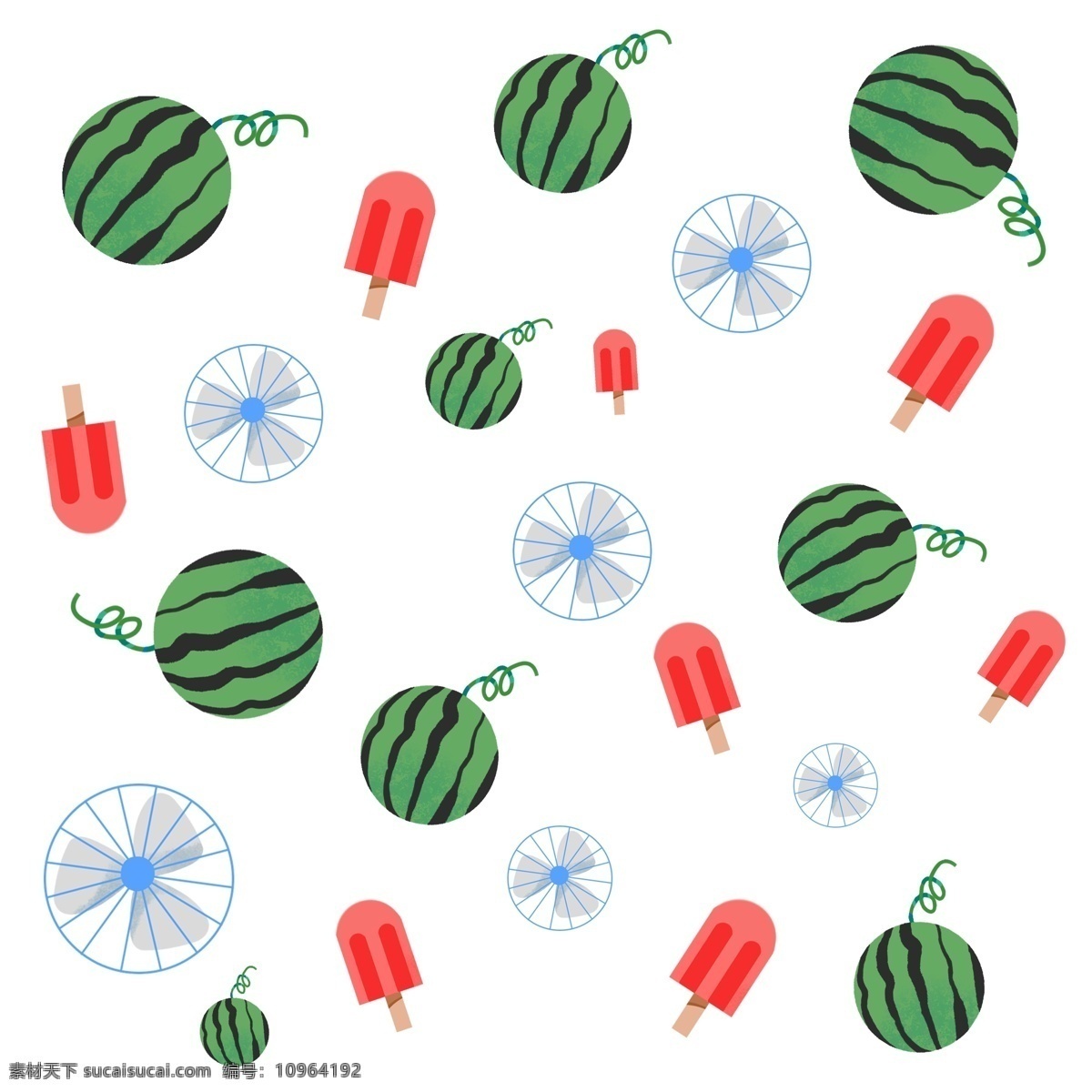 夏天 水果 西瓜 清新 底纹 透明底纹 夏季 文艺 饮品 电风扇 冰棍 红色 绿色