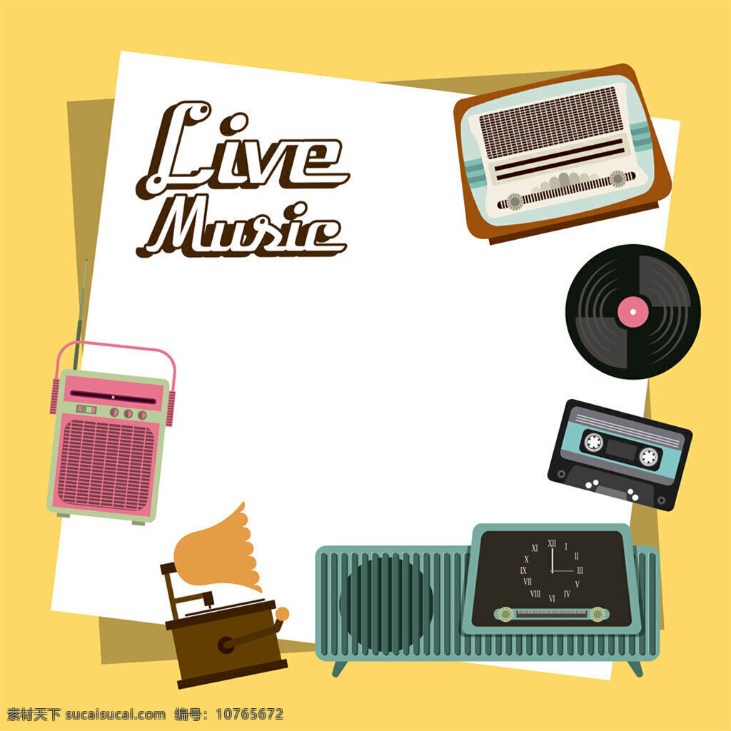 复古音乐用品 复古 音乐 音乐用品 磁带 胶片 收音机 录音机 矢量 cd