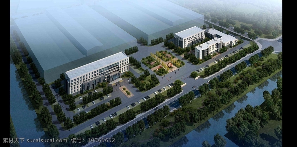一重厂区 3d效果图 人 村 车 地灯 建筑墙体 奔驰 奥迪 玻璃栏杆 蓝天白云 效果图 3d设计 室外模型