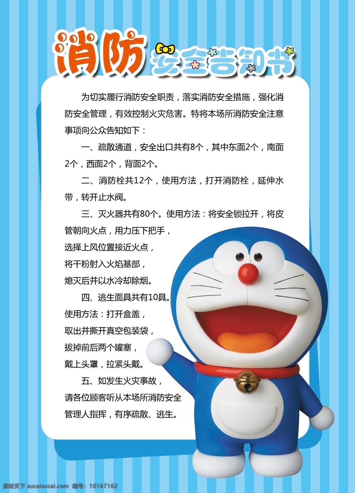 消防 安全 告知 书 安全告知书 机器猫 叮当猫 哆啦a梦 卡通 卡哇伊 萌萌哒 少儿 幼儿园 蓝色 海报 儿童
