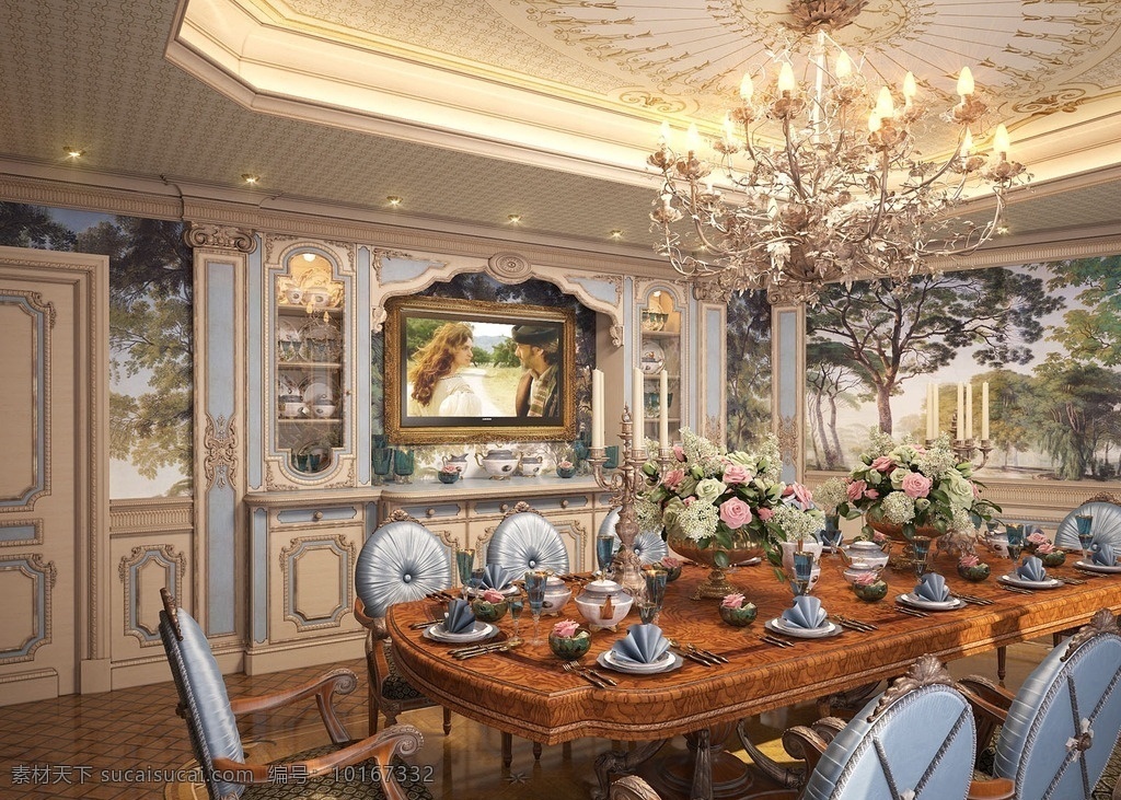 欧式餐厅 欧式酒柜 3d效果图 欧式天花 室内效果图 3d设计 3d作品 室内模型