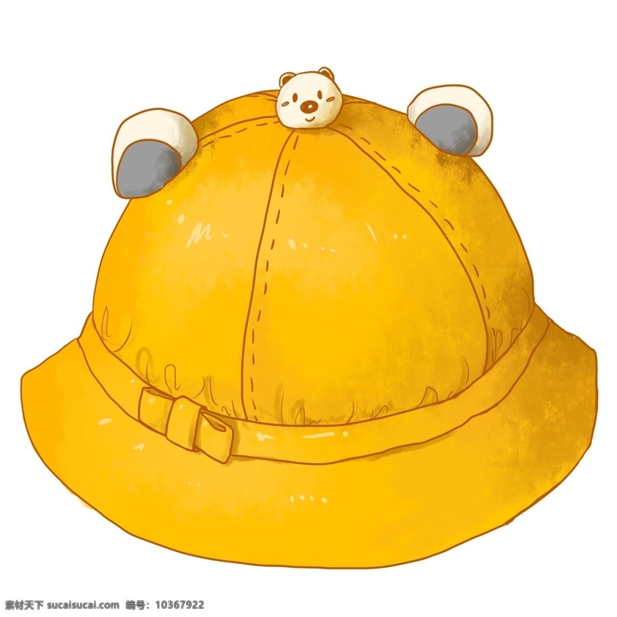 可爱 黄色 帽子 插画 可爱的帽子 黄色帽子 帽子装饰 漂亮的帽子 小熊装饰 卡通帽子 蝴蝶结 装饰