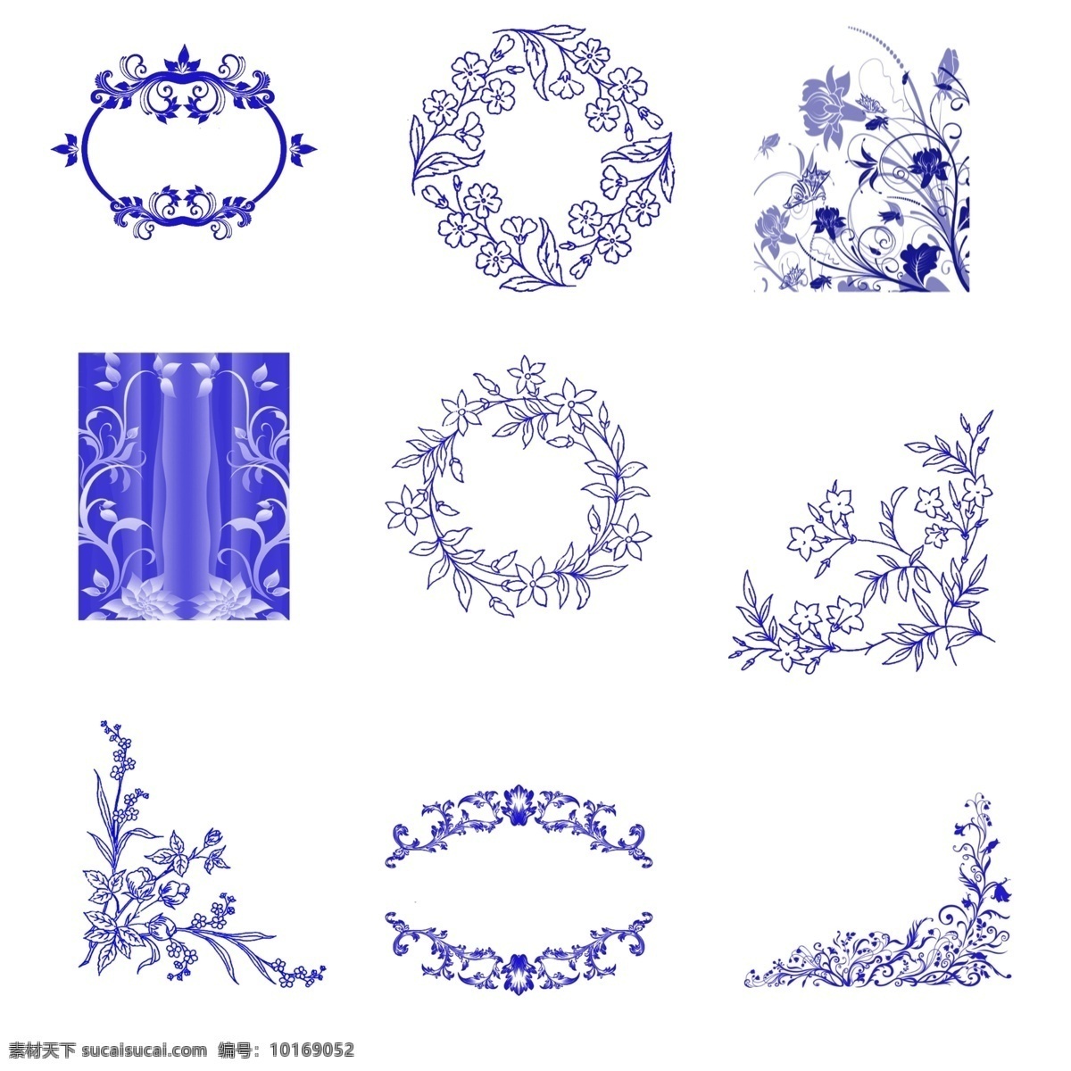 青花瓷图案 花边 花圈 对角花纹 源文件 底纹边框 花边花纹