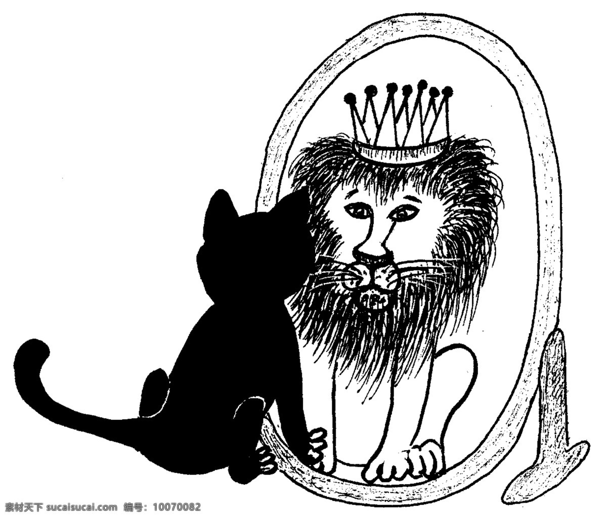 手绘 漫画 插图 黑白 镜子 猫 狮子 手工 动漫人物 动漫动画 bmp