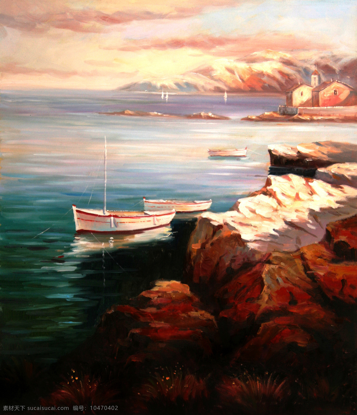 地中海油画 地中海 船景 欧式 油画 装饰 绘画书法 文化艺术