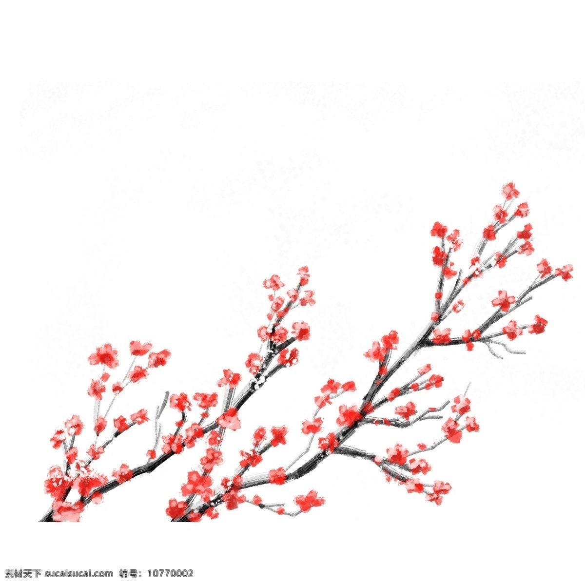 古风 水墨 红梅 元素 唯美 卡通 冬季 植物 插画 手绘 梅花 腊梅