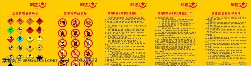 韵达快递 韵达快递制度 危险货物标识 禁限寄物品 禁寄物品制度 赔偿制度 展板模板