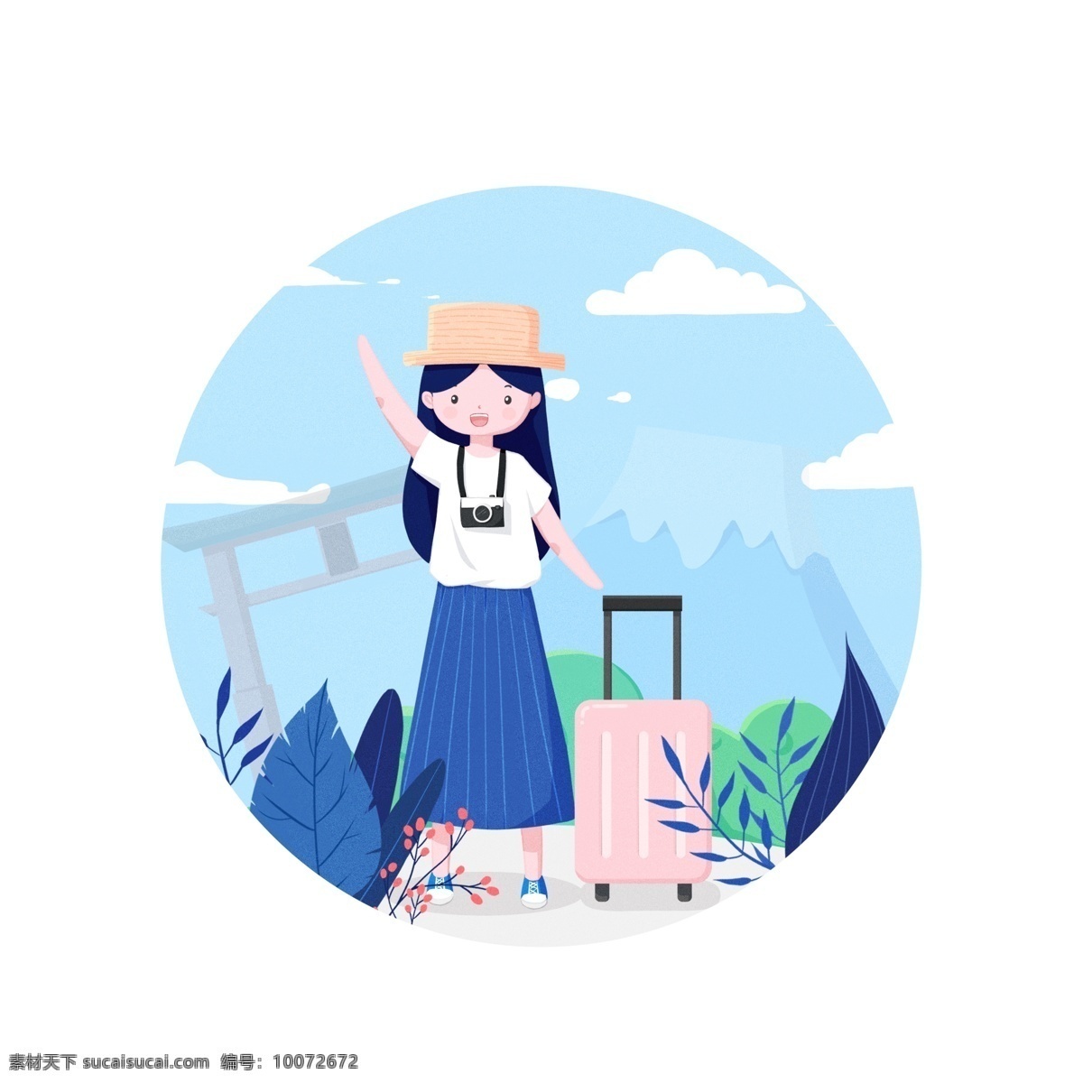 国庆 旅游 女孩 行李箱 手绘 动态 gif 元素 国庆旅游 节日元素