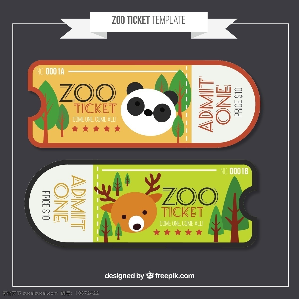 款 创意 动物园 矢量 熊猫 鹿 树木 票价 动物 头像 条幅 单人票