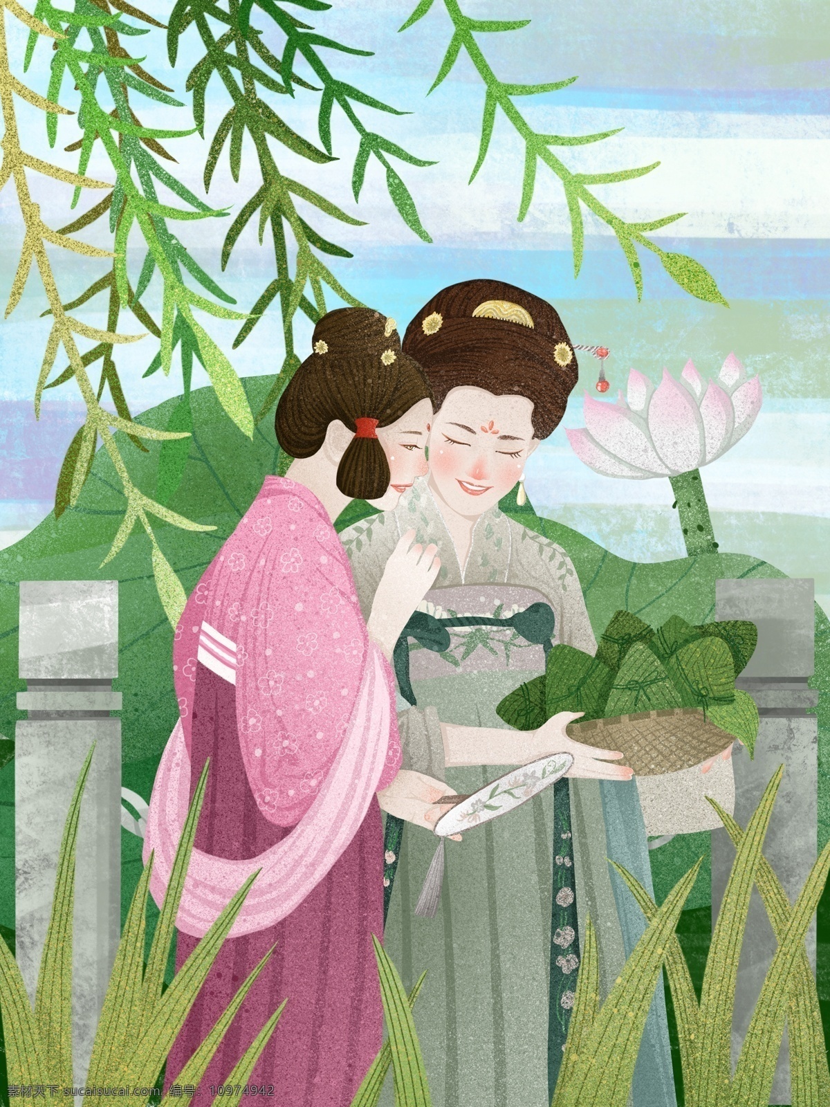 端午节 汉 服 女孩 端 粽子 中国 风 小 清新 原创 插画 汉服 中国风 小清新