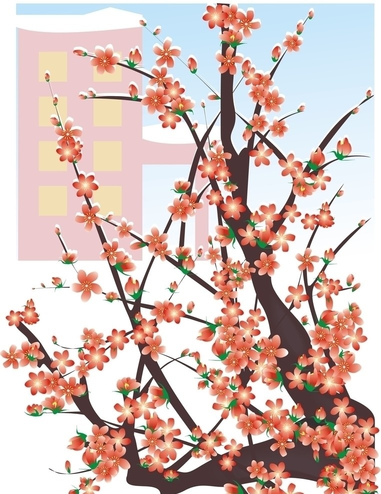 冬雪梅花 房子 旁边 梅花 雪地 里 显得 特别 好看 花草 生物世界 矢量