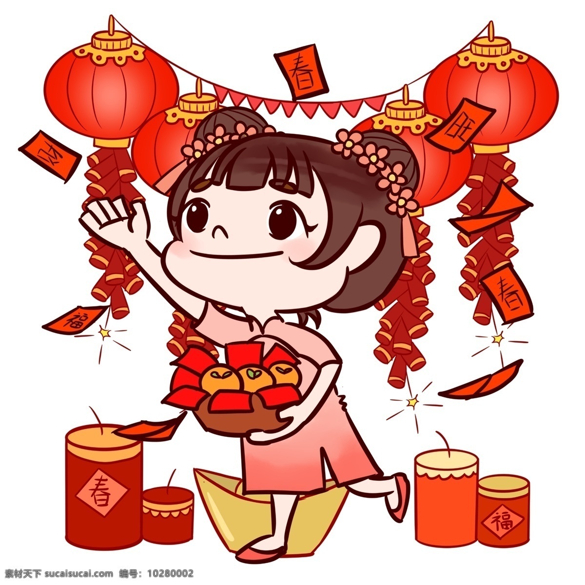 大年 福娃 手绘 卡通 人物 彩色 装饰 平面设计 原创 透明底 免抠 节日 海报装饰 清新 通用 新年2019 灯笼