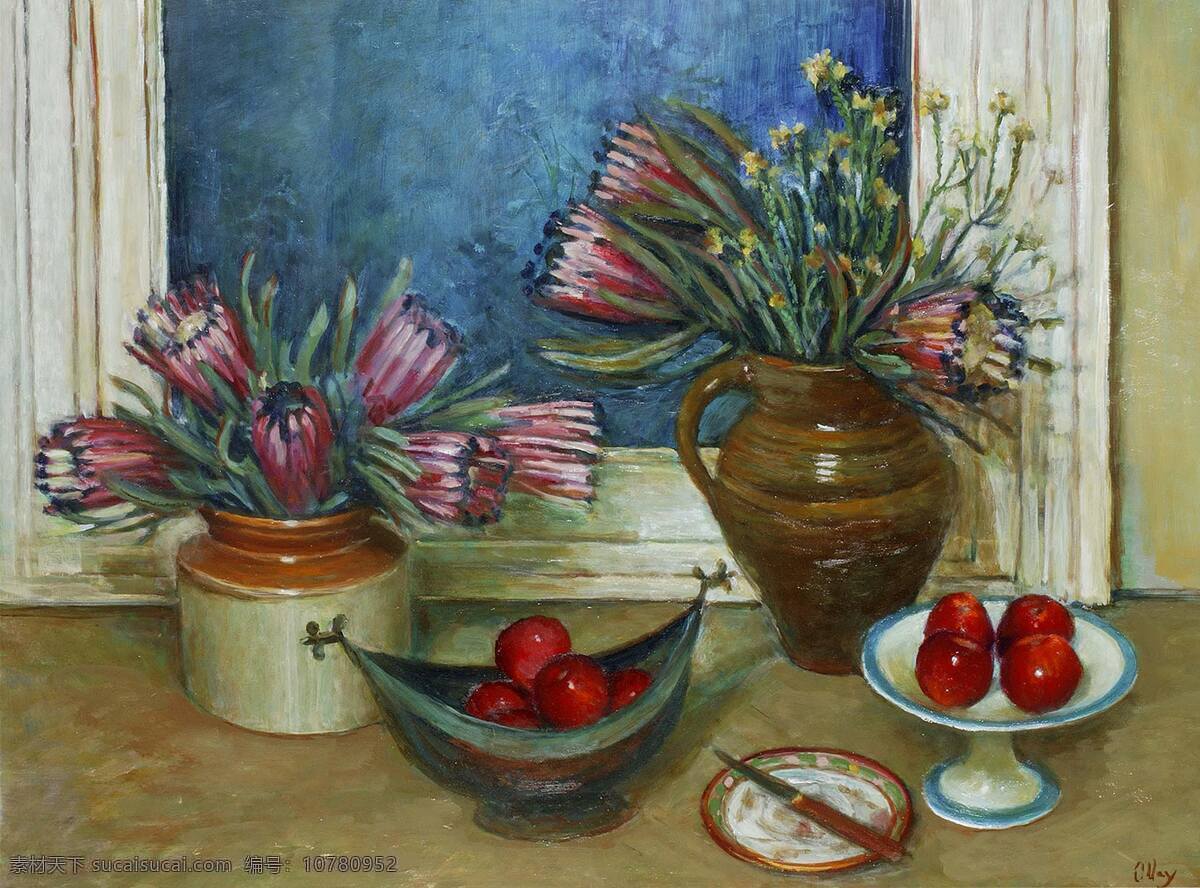 罐子 红苹果 绘画书法 静物油画 盘子 文化艺术 鲜花 静物 油画 设计素材 模板下载 小刀 20世纪油画