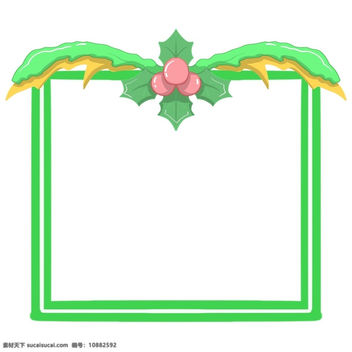 圣诞节 圣诞球 边框 绿色的边框 唯美边框 绿色的叶子 漂亮的边框 手绘 红色的圣诞球