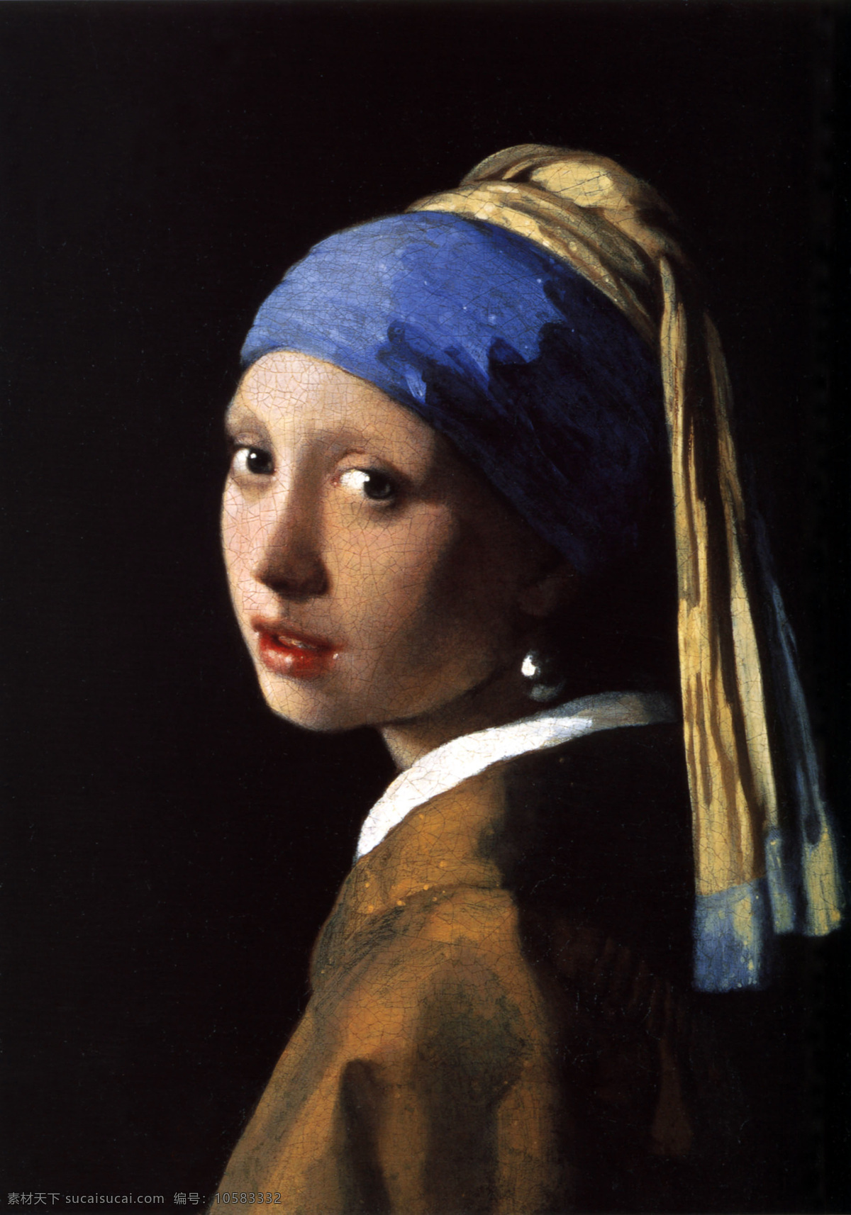 戴 珍珠 耳环 少女 维米尔 世界名画 名画 油画 黑色