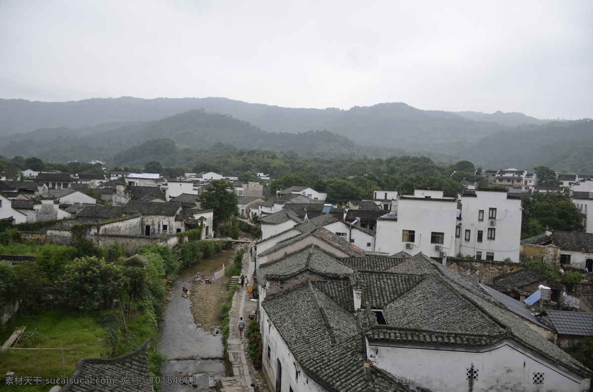 查济 古村落 古镇 白墙灰瓦 石板路 夏天 街巷 许溪河 俯拍 全景 安徽查济 旅游摄影 国内旅游 白色