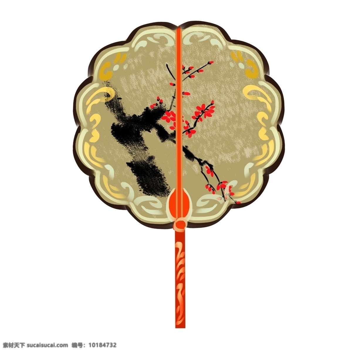 复古 中国 风 扇子 插画 中国风 古风 古代扇子 梅花扇子 水墨梅花 复古扇子插画 女子扇子 金黄色扇子 圆扇子