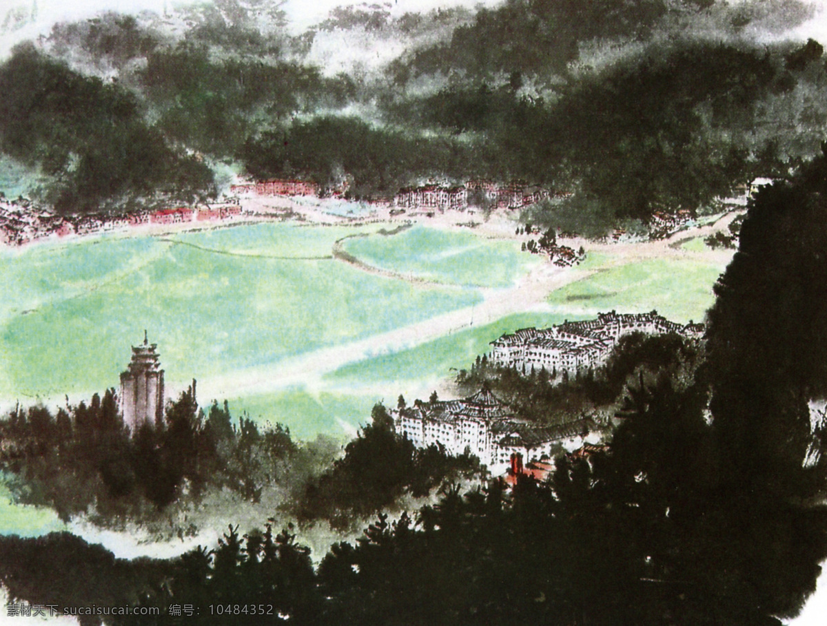 井冈山 莰 坪 古典 绘画书法 设计图库 文化艺术 中国画 井冈山莰坪 傅抱石 家居装饰素材 山水风景画