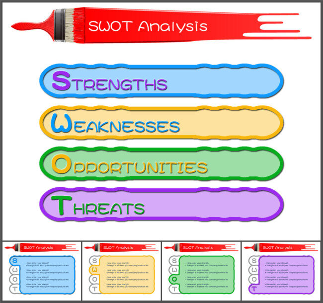 油漆刷 swot 分析 幻灯片 模板 企业模板 商务模板 多媒体设计 ppt课件 ppt源文件 制作 pptx 白色