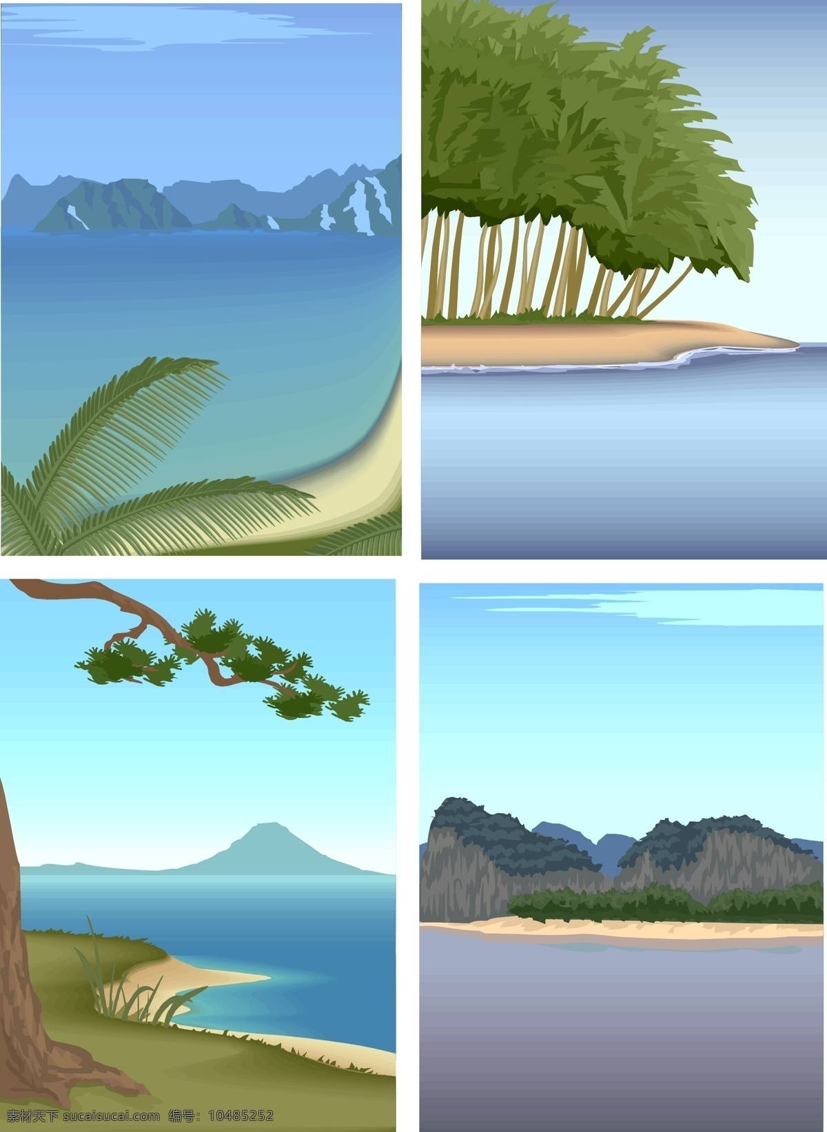湖边 树 海 湖 山 山川 矢量图 其他矢量图