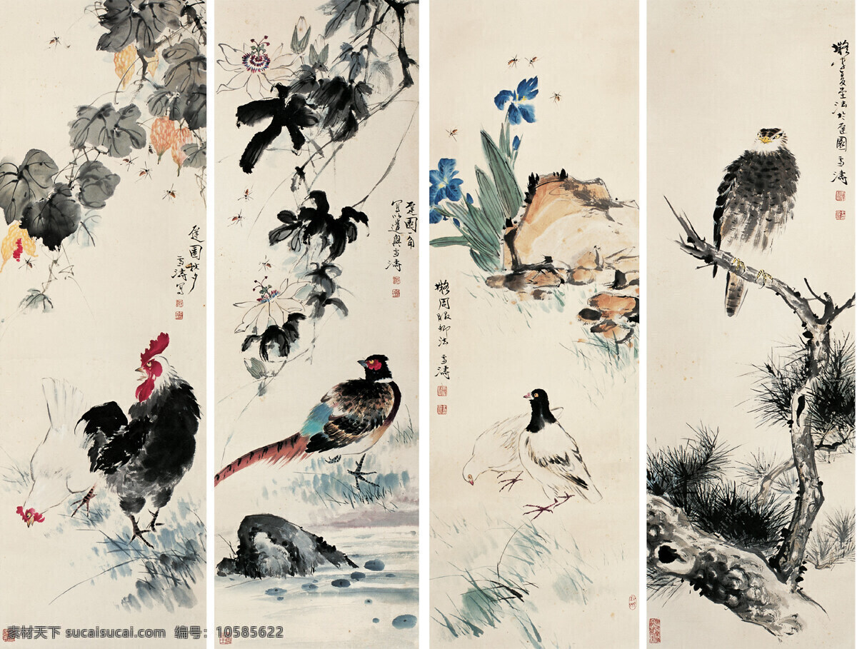 王雪涛花鸟四条屏素材图片下载-素材编号10585622-素材天下图库