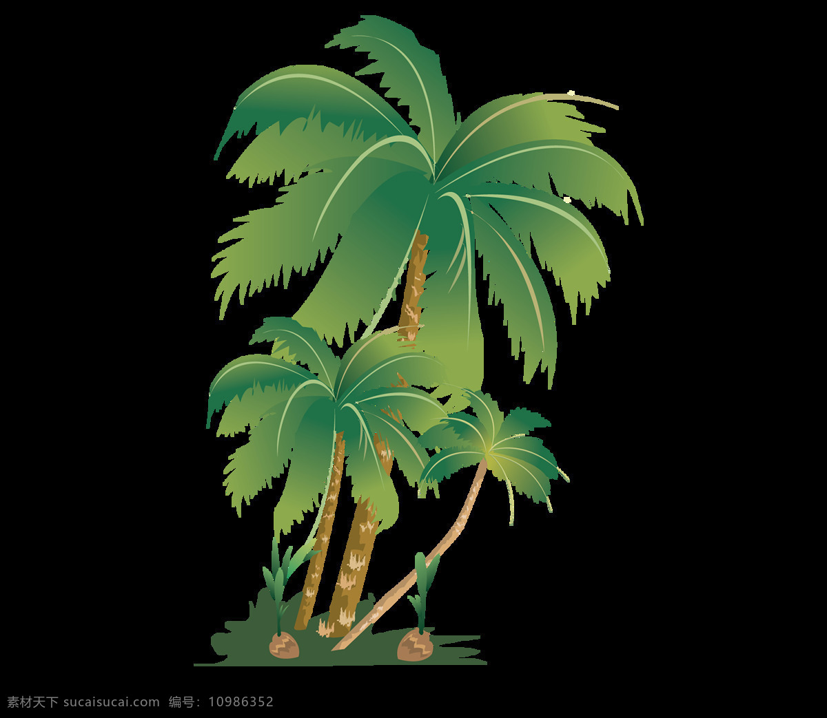 绿色 卡通 椰子树 元素 png元素 海报 海滩 免抠元素 透明元素