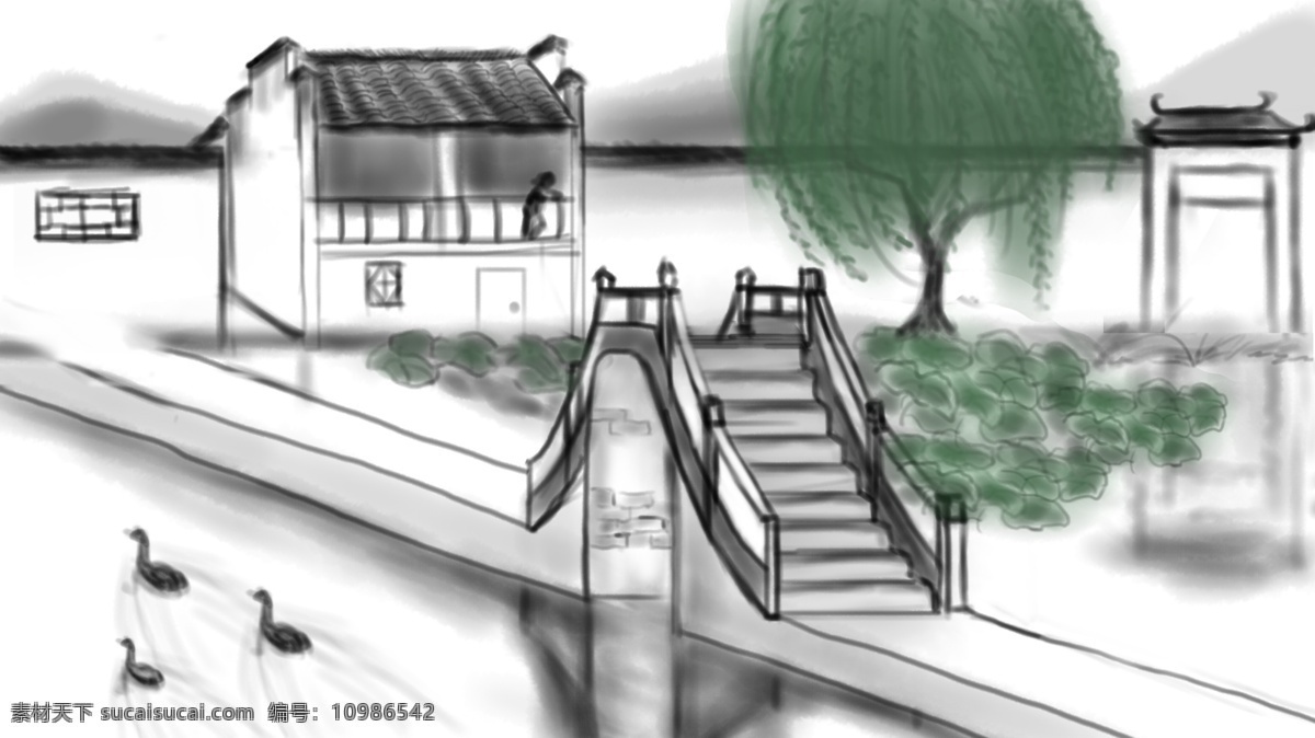 中国 水墨 风徽 建筑 江南 水乡 背景 水墨风 徽建筑
