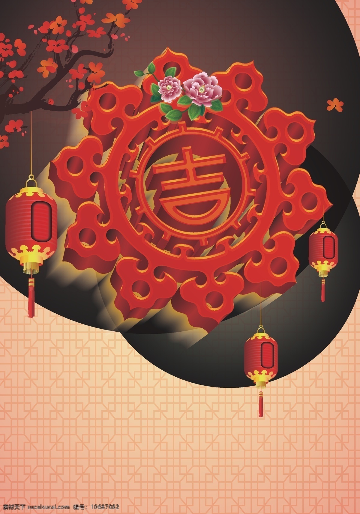 矢量 中国 风 喜庆 红色 红灯笼 背景 春节 复古 古楼 剪影 建筑 新年 中国风