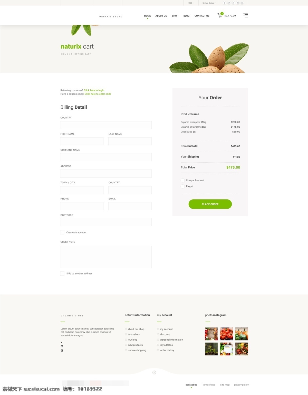 天然 有机 食品 网站 结账 页面 模板 psd格式 ui设计 高档网页 高档网站 国外模板 简约 结账页面 欧美 清新 网页ui