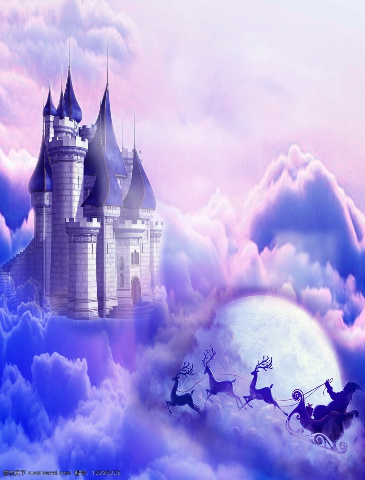 紫色 梦幻 城堡 装饰画 浪漫 小鹿 墙画 背景