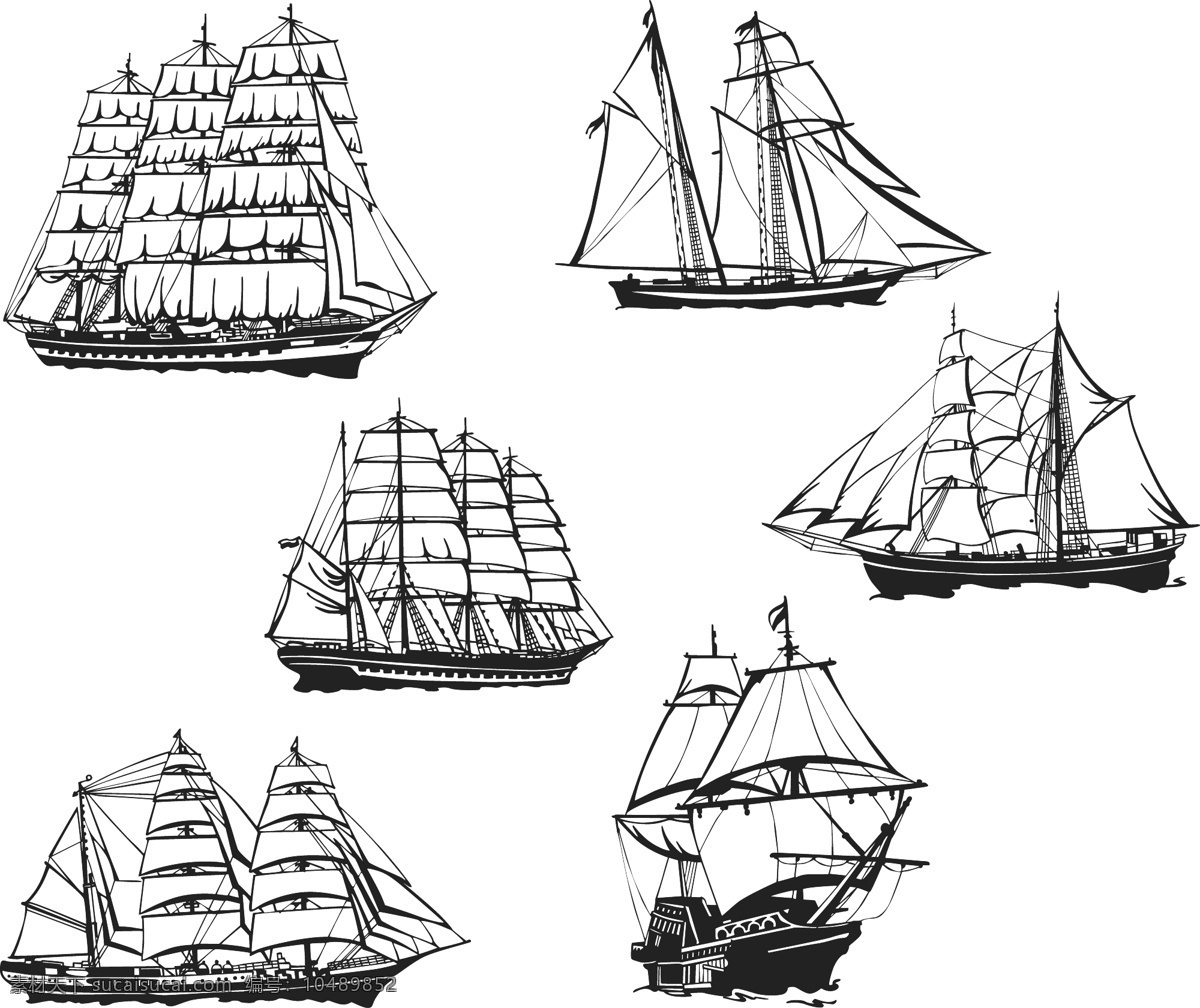 帆船 货船 轮船 游船 游艇 轮廓 剪影 手绘 交通工具 现代科技 矢量