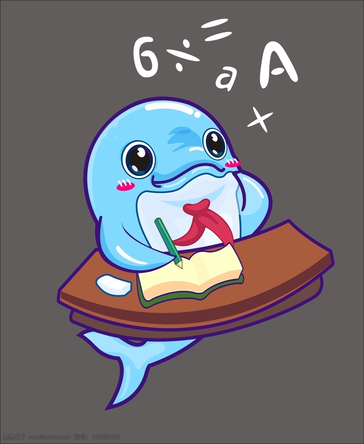 卡通 海豚 思考 算术 做 笔记 卡通矢量 蓝海豚 做笔记 创意海豚 思考算术