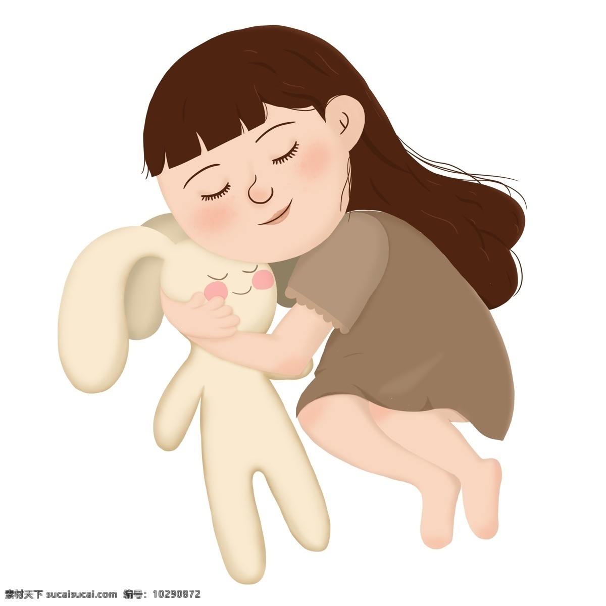 卡通 可爱 抱 玩具 兔子 睡觉 女孩 商用 元素 温馨 儿童 晚安 兔子玩偶