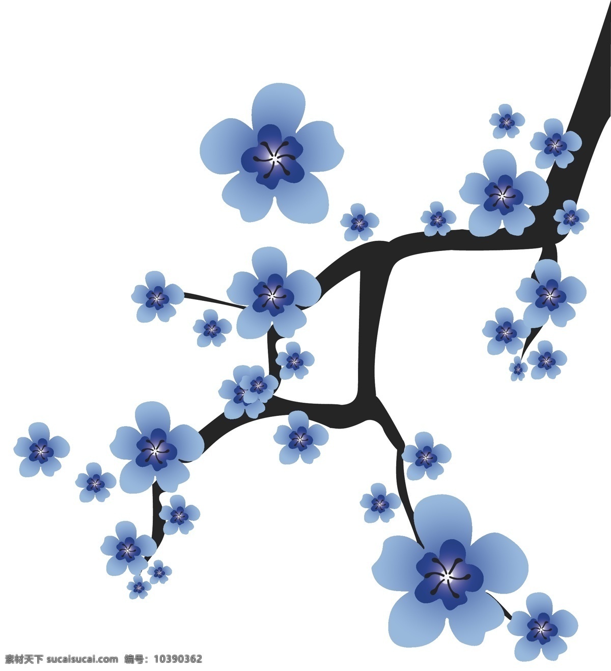 中国 风 青花瓷 类 矢量 编辑 蓝色 梅 青花瓷花纹 青花瓷梅花 梅花 蓝色梅花 渐变蓝色 花纹 花朵 服装设计 白色