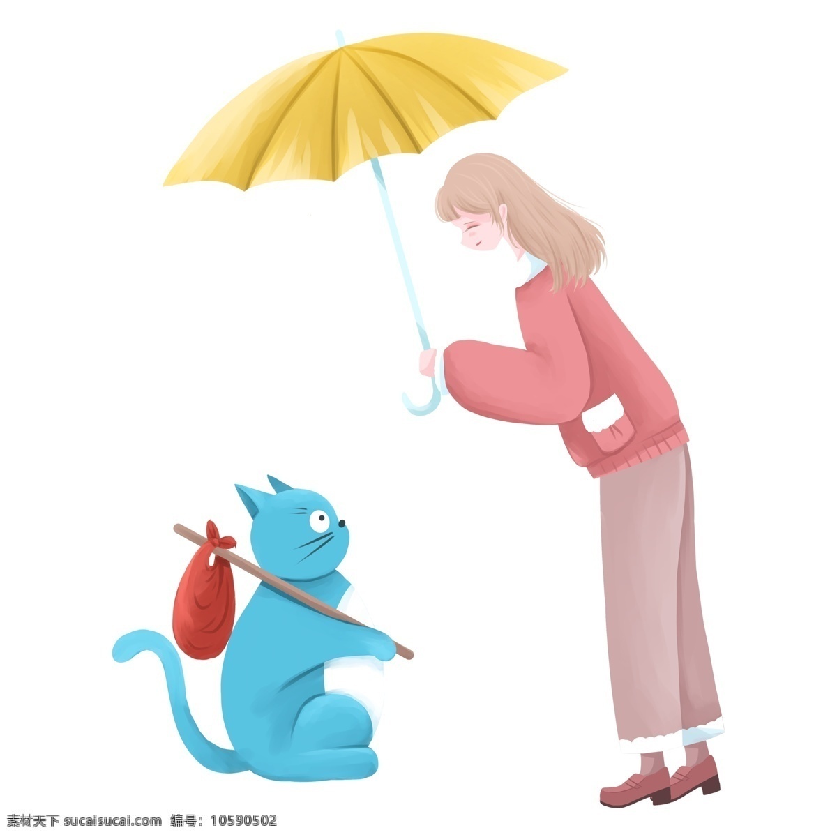 打伞 女孩 猫 元素 打伞的女孩 装饰元素 卡通 免扣素材 猫png元素
