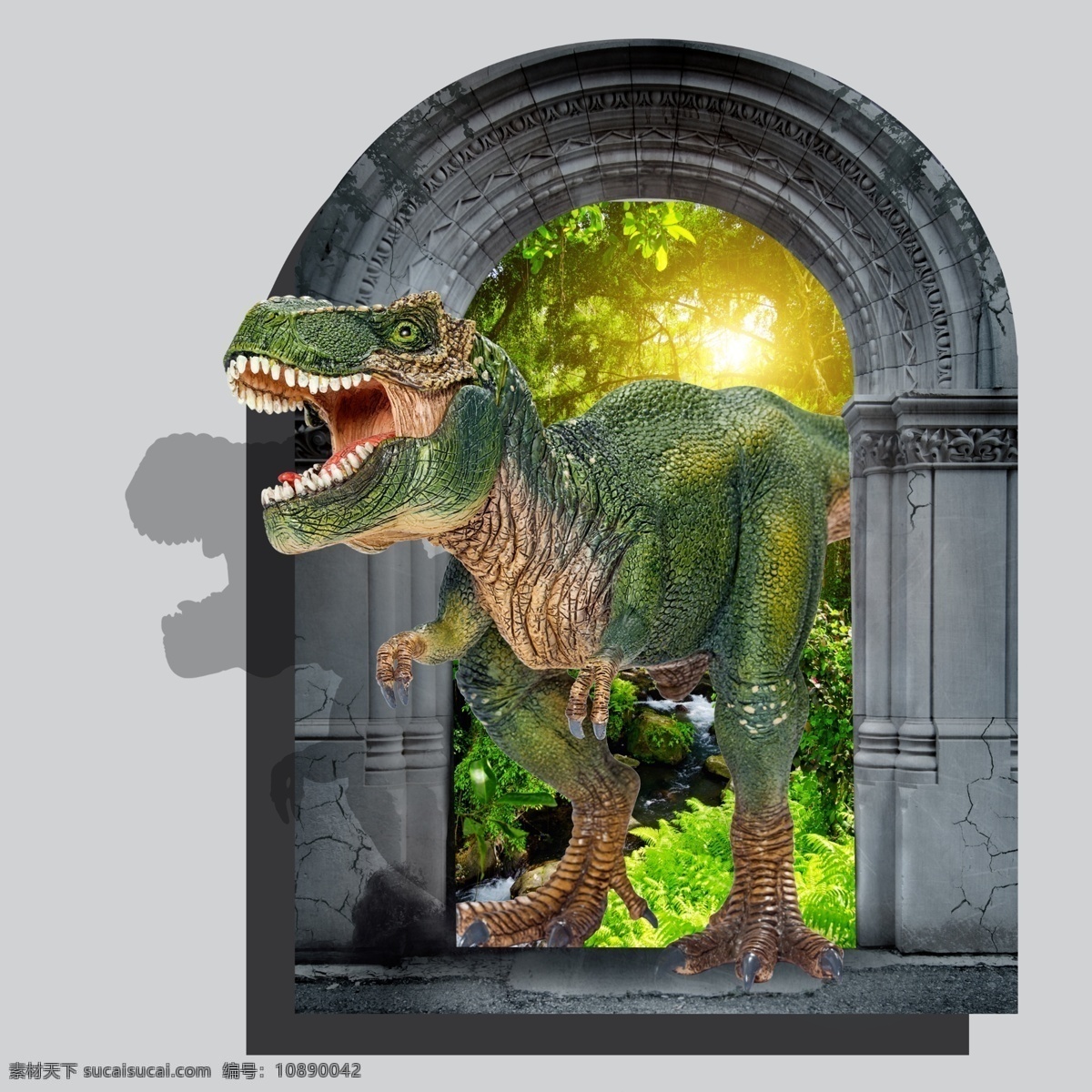 3d墙画 大型墙画 墙画 3d立体画 3d画 恐龙 拱门 背景图片 psd分层 分层