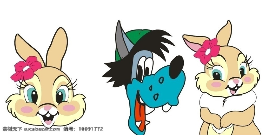 兔子和大灰狼 兔子 大灰狼 野生动物 生物世界 矢量