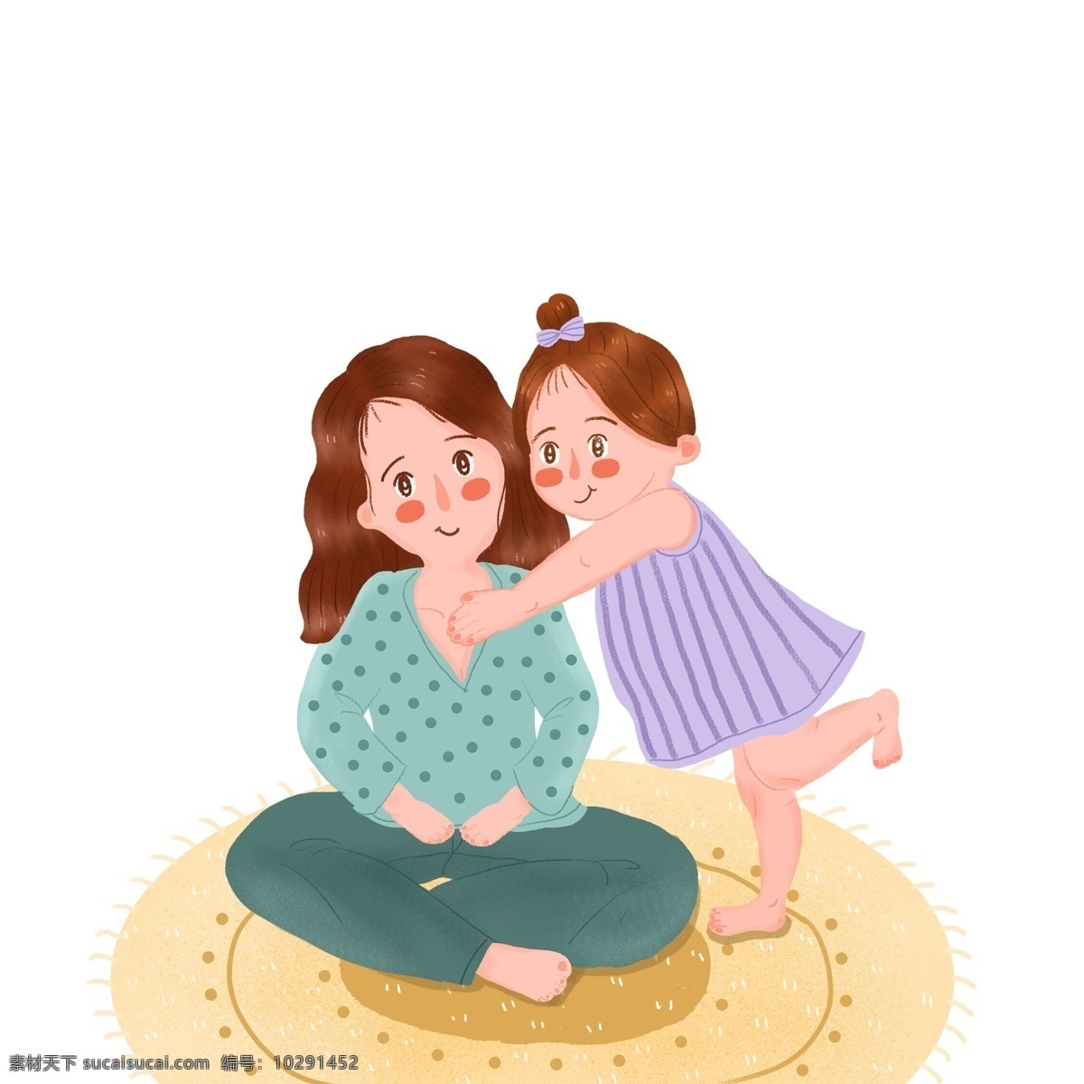 快乐 母亲 节要 去 拥抱 妈妈 女孩 清新 卡通 可爱 人物 母亲节快乐 插画 温馨场景
