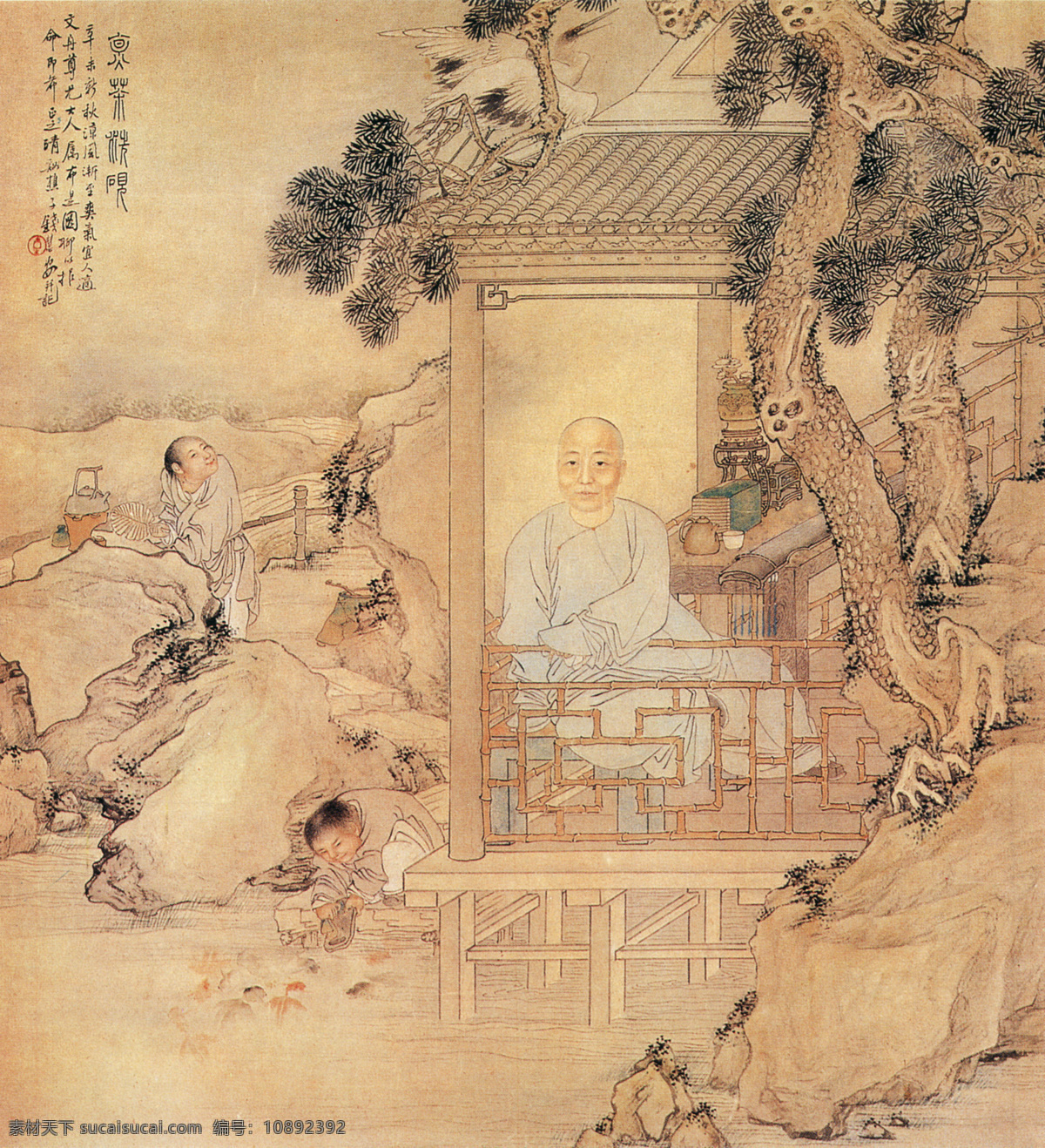 烹茶洗砚图 人物画 中国 古画 中国古画 设计素材 人物名画 古典藏画 书画美术 黄色